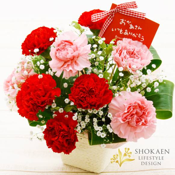 【母の日】カーネーションとかすみ草のアレンジ